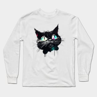 Vintage retro street art graffiti black cat Long Sleeve T-Shirt